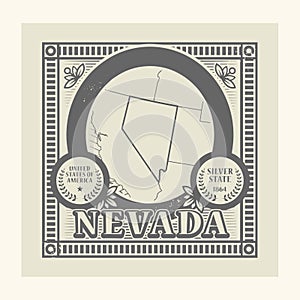 Grunge rubber stamp with name and map of Nevada, USA