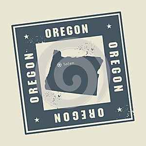 Grunge rubber stamp with name and map of Oregon, USA
