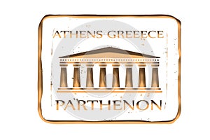 Grunge rubber stamp with Parthenon and thw world Athens, Greece on a white background photo