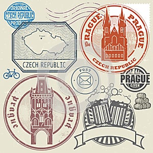 Grunge rubber stamp set with text and map of Czech Republic