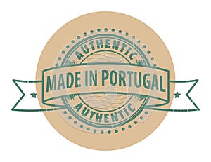 Grunge rubber stamp with the text Authentic, Made in Portugal