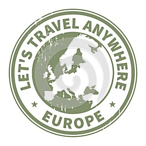 Grunge rubber stamp with the text Travel Europe written inside t