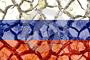 Grunge Russia flag isolated on dry cracked ground background