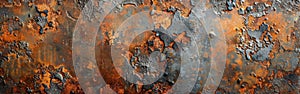 Grunge Rusty Orange Brown Corten Steel Texture Banner: Rustic Metal and Stone Background Panorama