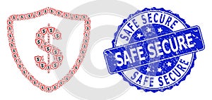 Grunge Safe Secure Round Seal Stamp and Recursion Dollar Protection Icon Mosaic