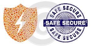 Grunge Safe Secure Stamp Seal and Geometric Electric Shield Mosaic