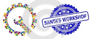 Grunge Santa`S Workshop Seal and Colorful Collage Gear Repair