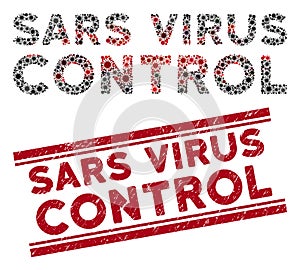 Grunge Sars Virus Control Red Stamp and Coronavirus Mosaic Text