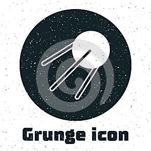 Grunge Satellite icon isolated on white background. Monochrome vintage drawing. Vector
