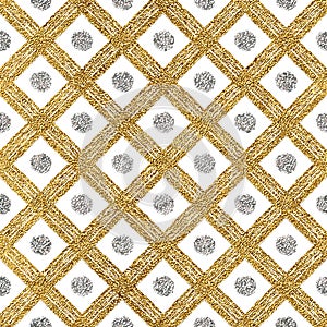 Grunge seamless pattern of gold silver diagonal stripes and circle