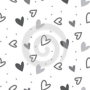 TRENDY LOVE HAND DRAW SEAMLESS VECTOR PATTERN. DIVERSE SYMBOL HEART GRUNGE ART TEXTURE. VALENTINES DAY BACKGROUND