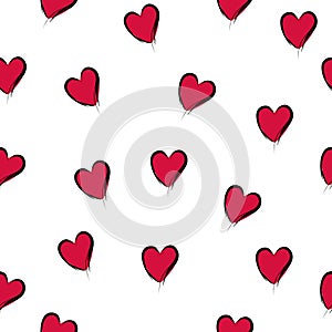 TRENDY LOVE HAND DRAW SEAMLESS VECTOR PATTERN. DIVERSE SYMBOL HEART PAINTED ART TEXTURE. VALENTINES DAY BACKGROUND