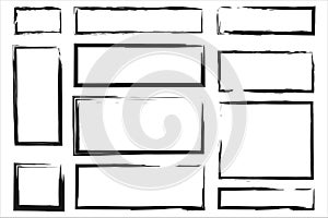 Grunge set of square and rectangular frames. Ink empty black boxes. Collection of rectangular borders. Rectangular frame