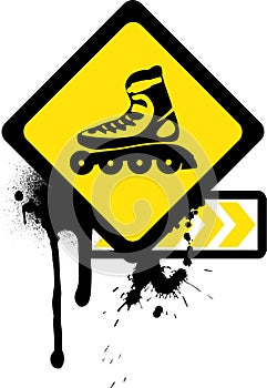 Grunge sign with roller skates.