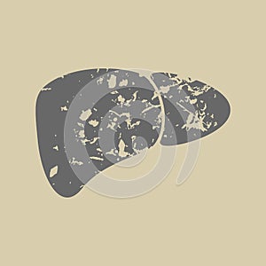 Grunge silhouette of liver vector icon.