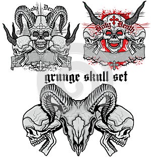 Grunge skull coat of arms skull set