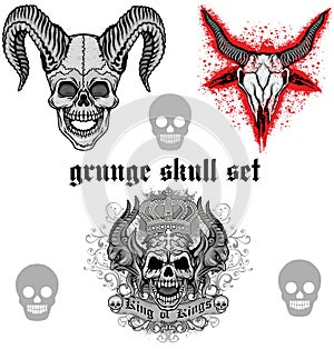 Grunge skull coat of arms skull set