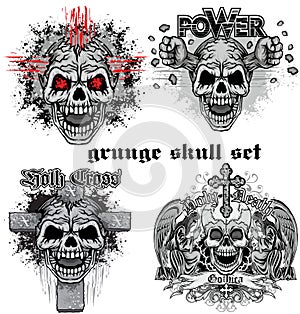 Grunge skull coat of arms skull set