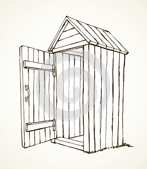 Old wooden toilet. Vector drawing photo