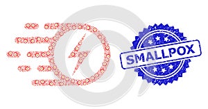 Grunge Smallpox Watermark and Recursive Electric Spark Icon Composition