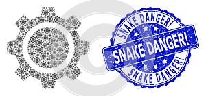 Grunge Snake Danger! Round Stamp and Recursion Gear Wheel Icon Mosaic