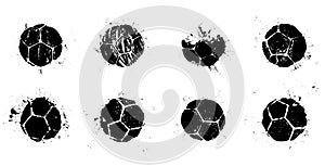 Grunge soccer ball abstract silhouettes set