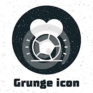 Grunge Soccer football ball icon isolated on white background. Sport equipment. Monochrome vintage drawing. Vector