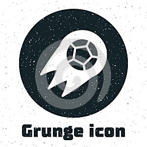 Grunge Soccer football ball icon isolated on white background. Sport equipment. Monochrome vintage drawing. Vector