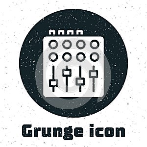 Grunge Sound mixer controller icon isolated on white background. Dj equipment slider buttons. Mixing console. Monochrome