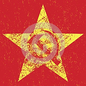 Grunge soviet star with hammer and sickle,