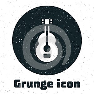 Grunge Spanish guitar icon isolated on white background. Acoustic guitar. String musical instrument. Monochrome vintage
