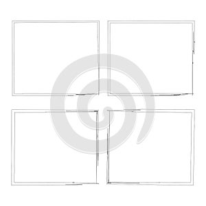 Grunge square frames set. Brush stroke silhouette. Abstract modern. Line background. Vector illustration. Stock image.