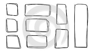 Grunge square set, hand-drawn encircle rectangle highlight elements. Sketchy important marker accentuation,doodle frame design. photo