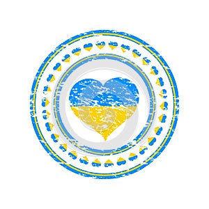 Grunge stamp of heart with the flag of Ukraine