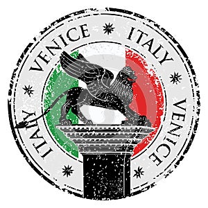 Grunge stamp of Venice, flag of Italy inside, vector illustration