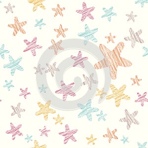 Grunge star background. Seamless pattern. Colorful party texture.