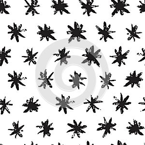 Grunge stars seamless pattern. Black ink stains star wallpaper