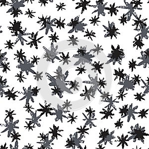 Grunge stars seamless pattern. Black and silver ink stains star wallpaper