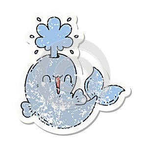 grunge sticker of tattoo style happy squirting whale character