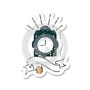 grunge sticker of tattoo style ticking clock