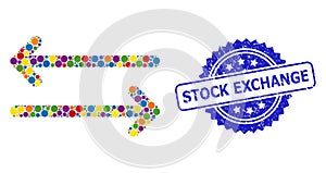 Grunge Stock Exchange Stamp and Bright Colored Mosaic Flip Arrows Horizontally