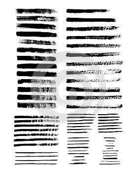 Grunge strips. Set of vector ink brushes. Dirty textures for banners, frames, patterns, prints, and design elements