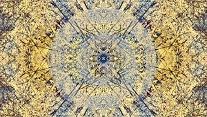 Grunge style design painted yellow with blue traces and traces of rust