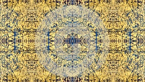 Grunge style design painted yellow with blue traces and traces of rust