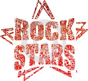 Grunge style rubber stamp Rock stars in red tones