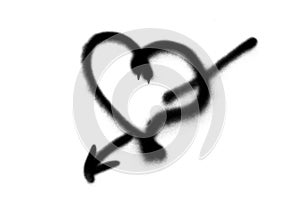 Grunge style shape. Spray painted heart is pierced by an arrow.