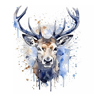 Grunge style watercolour painted image of a stags head