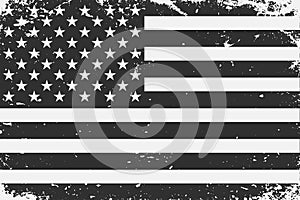 Grunge styled black and white United States flag. Old vintage background