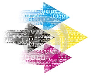 Print colors Arrows with binary codes, print data.