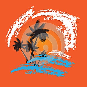 Grunge summer vector background with palms